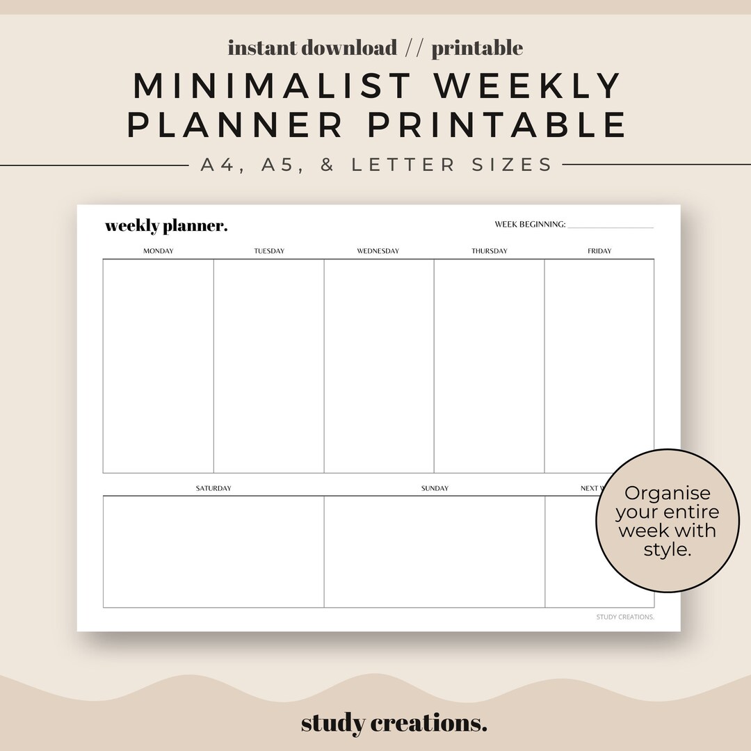 Minimalist Weekly Planner Printable | Weekly Planner | To-do List ...