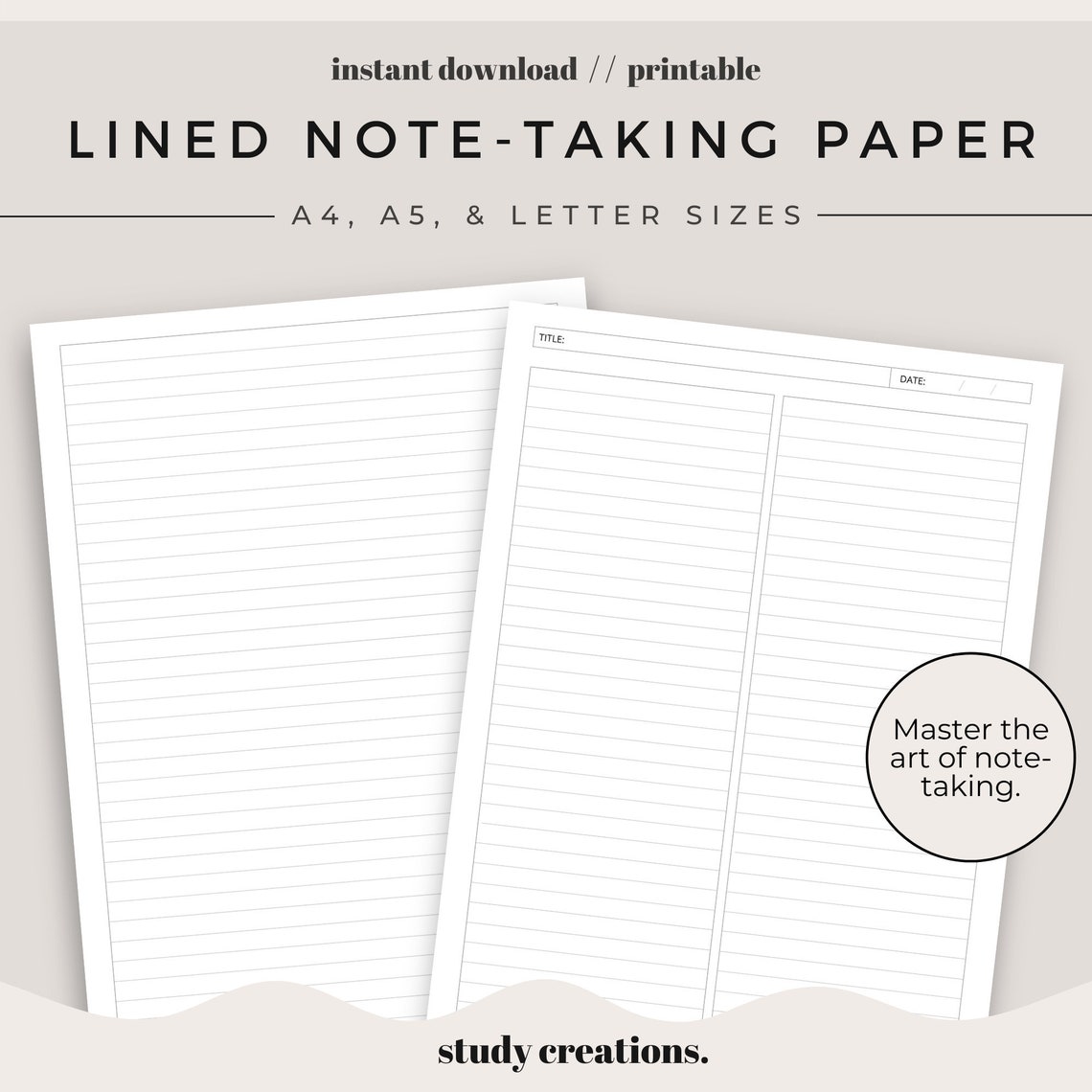 Lined Notetaking Paper Printable Pack Note Paper Etsy Singapore