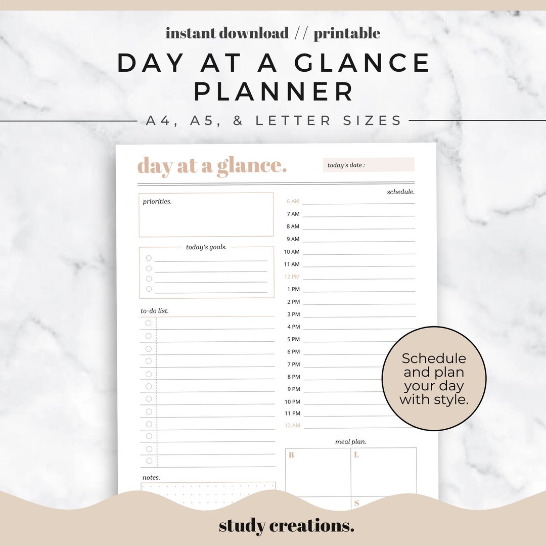 Daily Planner Printable | Day at a Glance | Daily To-do List | Hourly ...