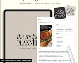 Recipe Digital Planner | Recipe, Meal & Grocery Planner | Hyperlinked PDF for Goodnotes, Notability | By rem.