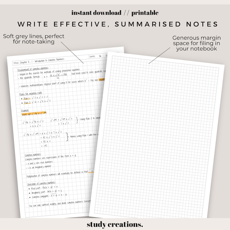 Grid Notetaking Paper Printable Pack Note Paper Etsy UK