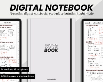 Portrait Digital Notebook | Hyperlinked PDF Templates for Goodnotes & Notability | Lined, Squared, Dotted Templates for iPads | Light Mode