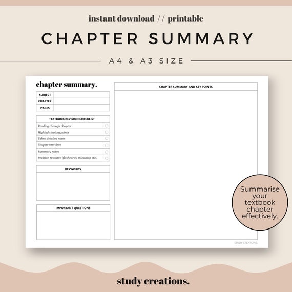 Chapter Summary Sheet for Students Summary and Revision Etsy UK