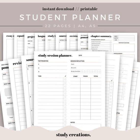 Student Planner Printable Study Planner Study Organiser