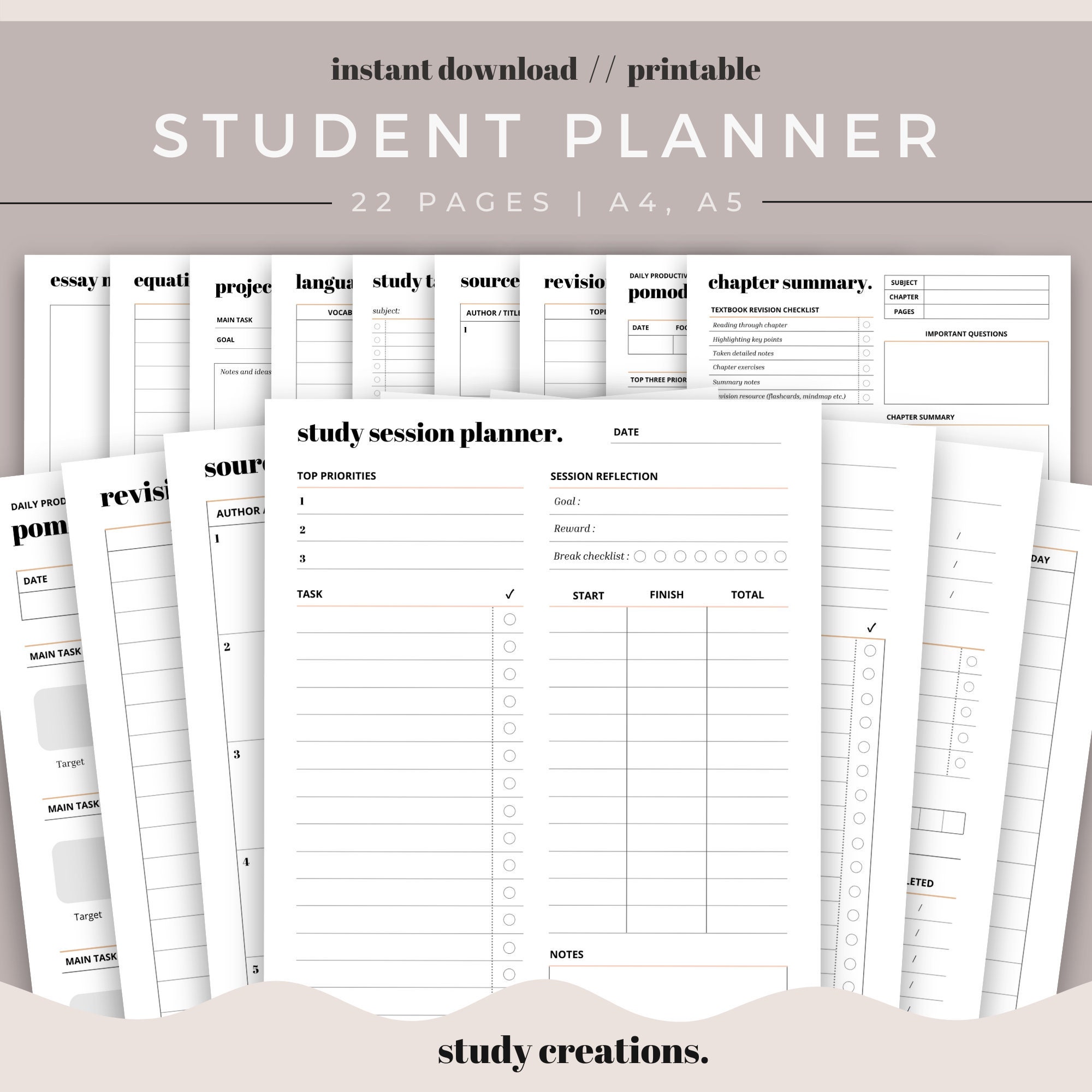 Student Planner Printable | Study Planner | Study Organiser | College ...