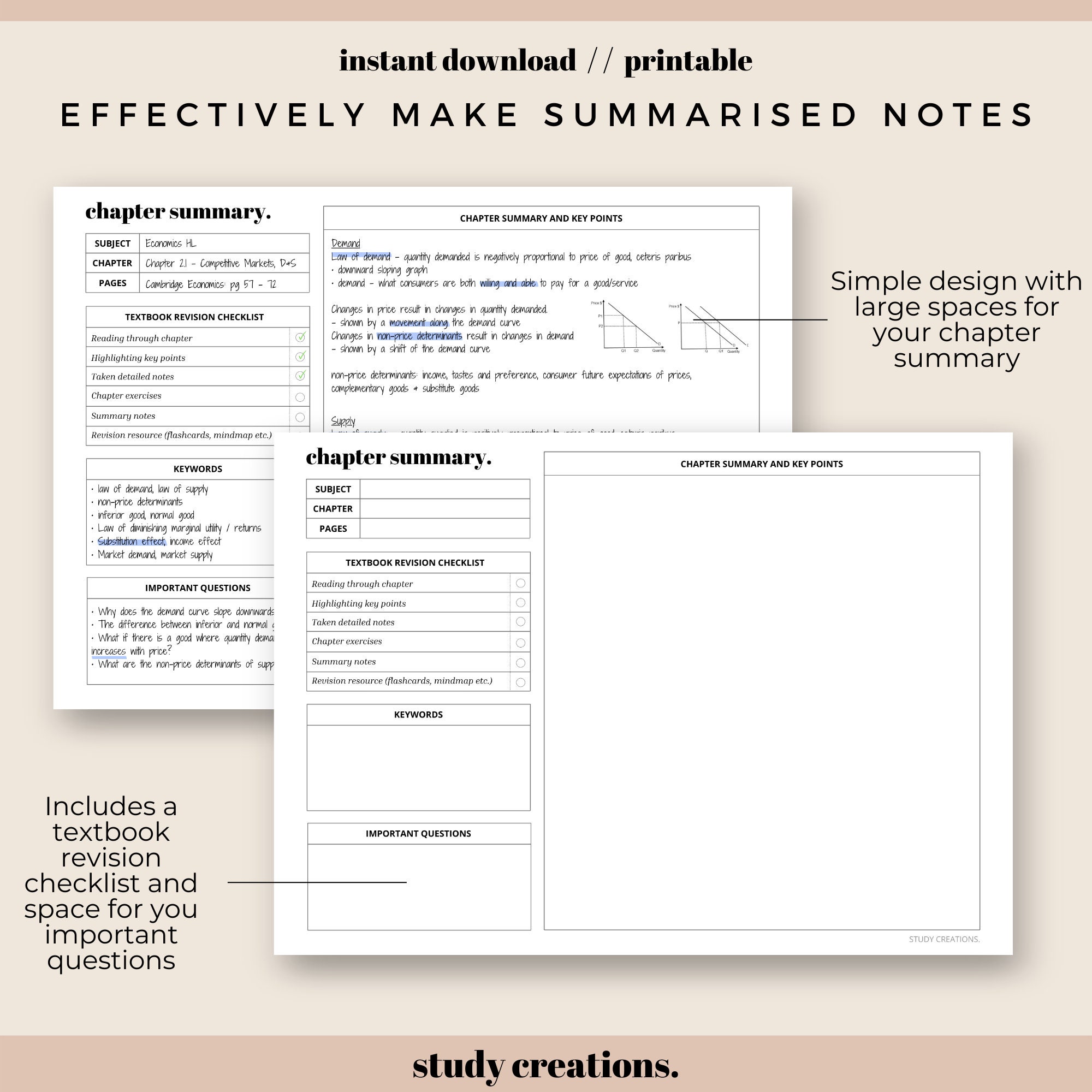 Chapter Summary Sheet for Students Summary and Revision | Etsy UK