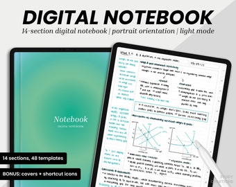 14-Section Digital Notebook | Hyperlinked PDF for Goodnotes, Notability | Note-Taking Templates for iPad & Tablet | Portrait / Light Mode