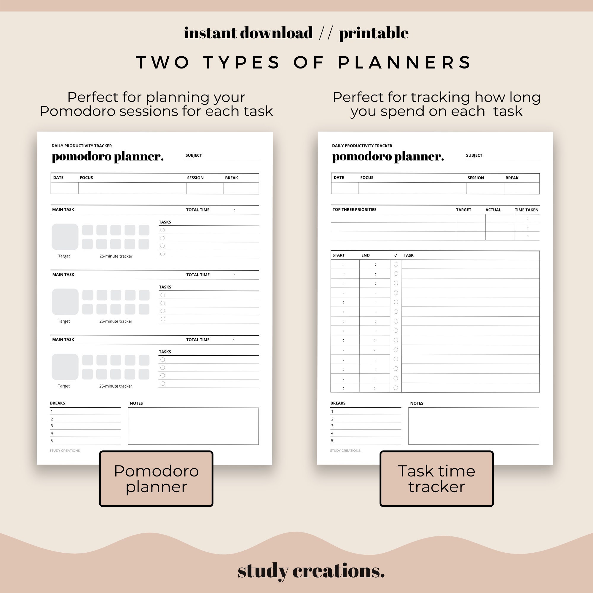 Pomodoro Technique Planner Printable | Study Session Planner | Time ...