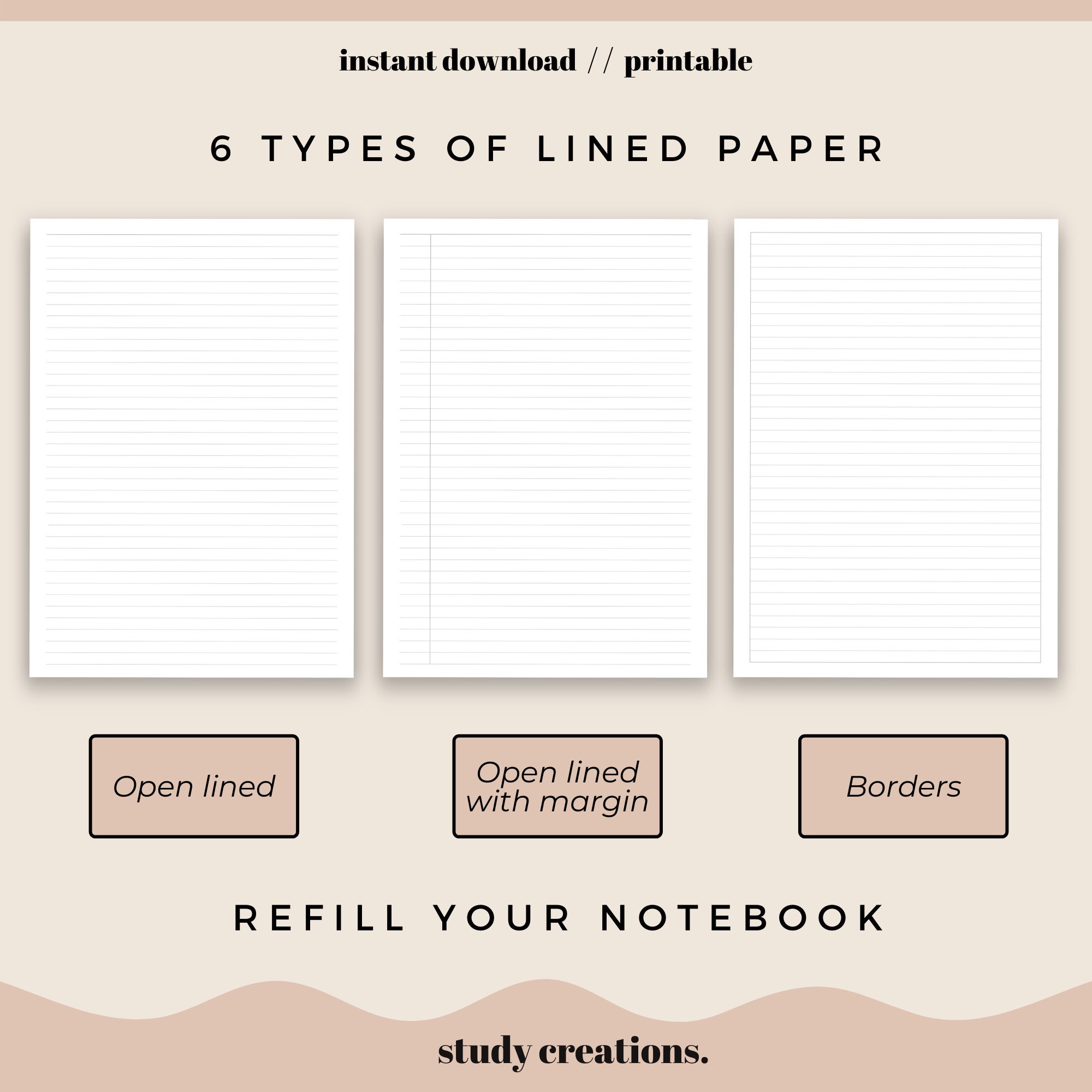 lined note taking paper printable pack note paper etsy