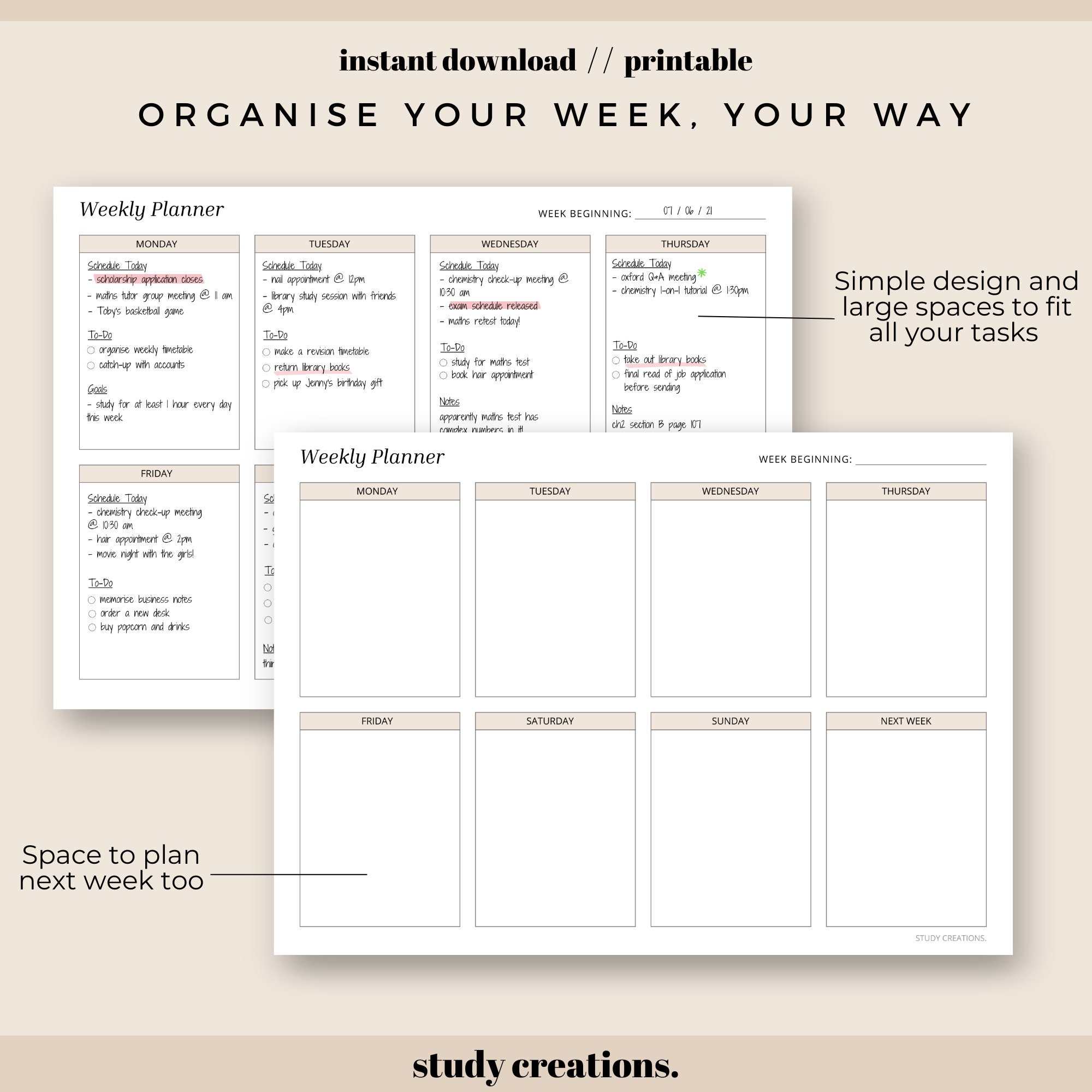 landscape weekly planner printable weekly planner to do etsy