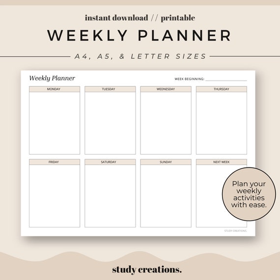 Landscape Weekly Planner Printable Weekly Planner To-do | Etsy