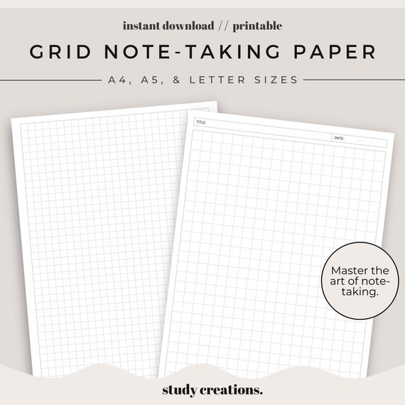grid note taking paper printable pack note paper etsy