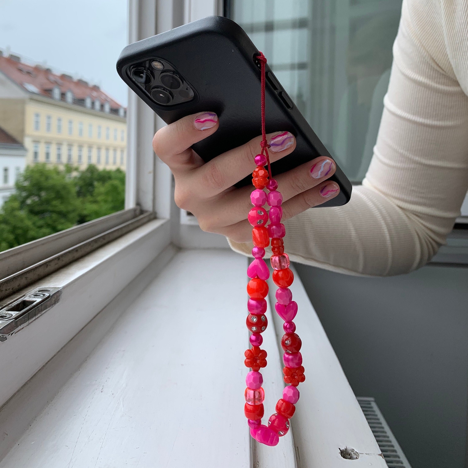 Phone Charm red & pink mobile phone chain with colorful beads Etsy