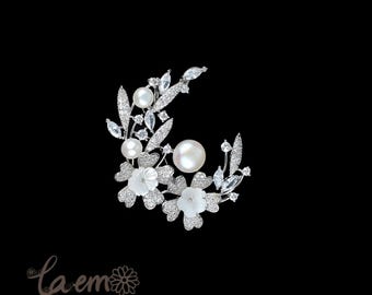 Authentic Pearl Brooch /Freshwater Pearl Brooch /Gift /Zirconia brooch/ Jewelry for Special Occasions/ EG-01