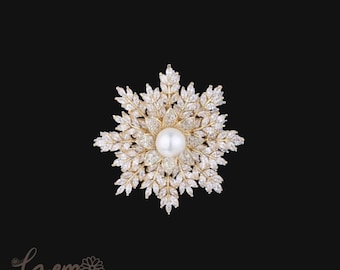 Authentic Pearl Brooch / Snowflake Brooch / Gift/ EG-02