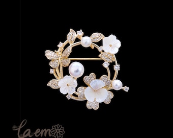 Authentic Pearl Brooch /Freshwater Pearl Brooch / Zirconia brooch/Gift /Jewelry for Special Occasions/ EG-05