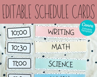 EDITABLE Daily Schedule Cards | Modern Colorful | Bulletin Board Posters | Elementary School | Teacher Printable | Printable Schedule Cards