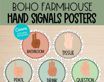 Affichage des signaux manuels modifiable | Affiches du babillard | École primaire | Enseignant imprimable | Affiches de cercle | Affiches de classe imprimables