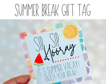 PRINTABLE Sip Sip Hooray It's Summer Vacay Gift Tag | Appreciation Gift Tag | Marketing | Teacher Gift | Student Gift | Drink Gift Tag