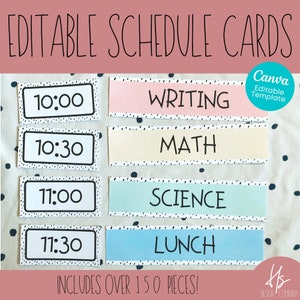 Tarjetas de horario diario EDITABLES / Colorido moderno / Carteles de tablón de anuncios / Escuela primaria / Maestro imprimible / Tarjetas de horario imprimibles