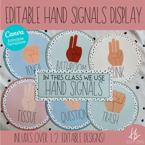 EDITABLE Hand Signals Display | Bulletin Board Posters | Elementary School | Teacher Printable | Circle Posters | Printable Class Posters