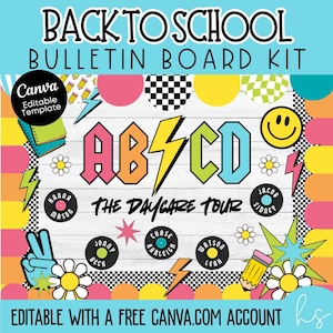 EDITABLE ABCD The Daycare Tour Bulletin Board Kit | Groovy Retro | Colorful | Elementary School | Back To School | Editable Preschool Board