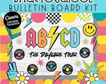 EDITABLE ABCD The Daycare Tour Bulletin Board Kit | Groovy Retro | Colorful | Elementary School | Back To School | Editable Preschool Board