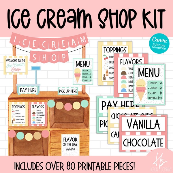 PRINTABLE Ice Cream Shop Dramatic Play Kit | Summer Activity | Preschool Sensory Play | Elementary School | Teacher Printable | Pretend Play