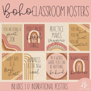 PRINTABLE Boho Classroom Poster Pack | Bulletin Board Posters | Elementary School | Teacher Printable | Inspirational Poster | Boho Rainbow