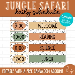 EDITIERBARE Tagesplan-Karten | Dschungelsafari | Pinnwand Poster | Grundschule | Lehrer Printable | Ausdruckbare Kalenderkarten