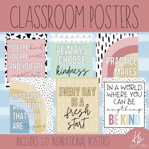 DRUCKBARE Modernes Klassenzimmer Poster Pack | Pinnwand Poster | Grundschule | Lehrer | Inspirierendes Poster | Boho Klassenzimmer Poster