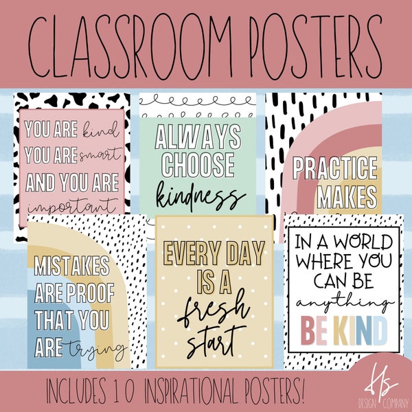 PRINTABLE Modern Classroom Poster Pack | Bulletin Board Posters | Elementary School | Teacher | Inspirational Poster | Boho Classroom Poster