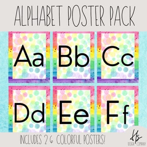 PRINTABLE Alphabet Poster Pack | Watercolor Rainbow | Printable Bulletin Board Posters | Elementary School | Teacher | ABC&#39;s Poster