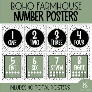 PRINTABLE Boho Farmhouse Number Affiches | Affiches du babillard | École primaire | Enseignant imprimable | Affiches numérotées | Classe 1-20