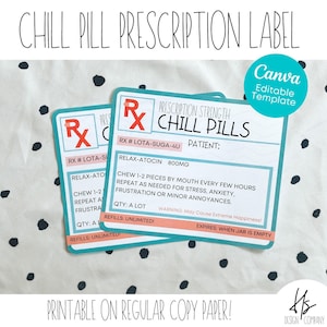 AFDRUKBAAR recept Chill Pill snoeppot label | Verpleeghuis | CNA-waardering | Marketing | Gezondheidszorgcadeau | CNA-week | Week van de Verpleegster