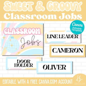 EDITABLE Classroom Jobs Display | Sweet Groovy | Class Jobs | Elementary School | Teacher Printable | Retro Groovy Classroom Jobs Posters