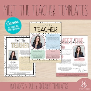 EDITABLE Plantillas de cartas para conocer a los maestros / Colorido moderno / Escuela primaria / Maestro imprimible / Boho Rainbow / Canva / Regreso a la escuela