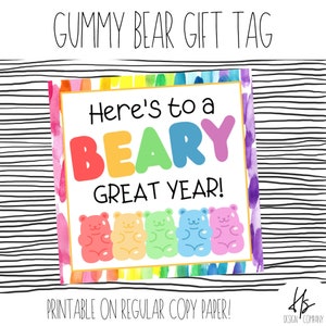 Here&#39;s To A Beary Great Year Printable Gift Tag | Gummy Bear Tag | Back To School Gift | Student Gift | PTA Gift Tag| Teacher Gift Ideas