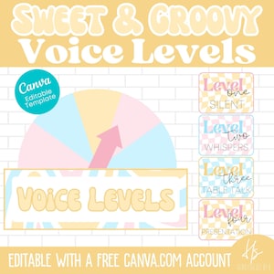 EDITABLE Voice Levels Display | Sweet & Groovy | Bulletin Board Posters | Elementary School | Teacher | Classroom Voices | Loudness Posters
