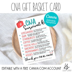 BEWERKBARE CNA Survival Kit-kaart | Verpleeghuis | Waardering van verpleegkundigen | Marktwerking | Gezondheidszorg cadeau | CNA-week | Overlevingspakket voor de gezondheidszorg