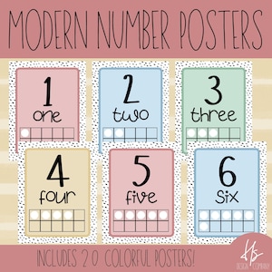 PRINTABLE Modern Colorful Number Posters | Bulletin Board Posters | Elementary School | Teacher Printable | Number Posters | Classroom 1-20