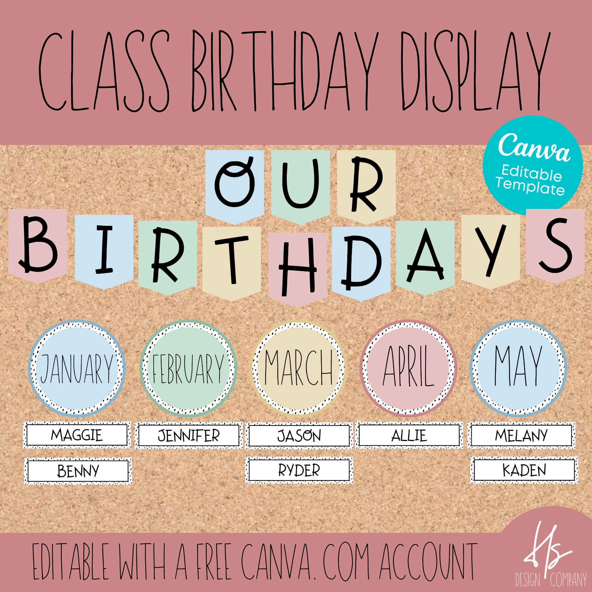 EDITABLE Classroom Birthday Display | Modern Colorful | Birthdays | Elementary School | Teacher Printable | Boho Rainbow Classroom Posters