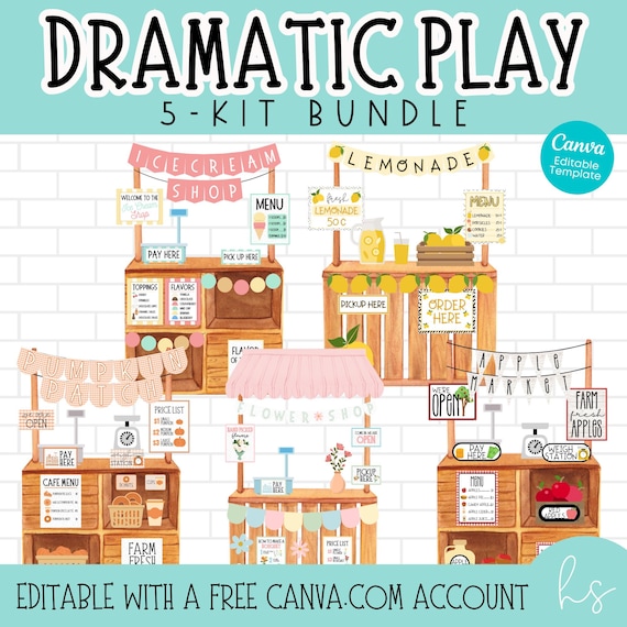 EDITABLE Dramatic Play Bundle | Preschool Sensory Play | Elementary School | Teacher Printable | Pretend Play | Lemonade Stand | Flower Shop