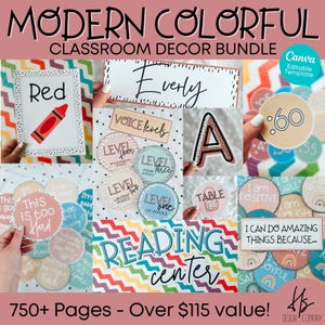 Modern Colorful Classroom Decor Bundle | Printable Classroom Posters | Bulletin Board Letters | Elementary School | Teacher | Boho Decor