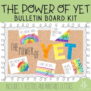 Pacchetto bacheca "The Power of Yet" STAMPABILE / Arcobaleno acquerellato / Bacheca / Scuola elementare / Stampabile per insegnanti / Power of Yet
