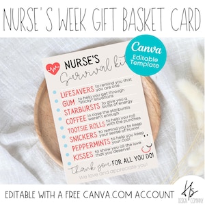 EDITABLE Nurse&#39;s Survival Kit Card | Nursing Home | Nurse Appreciation | Marketing | Health Care Gift | Nurse&#39;s Week | Nurse Survival Kit
