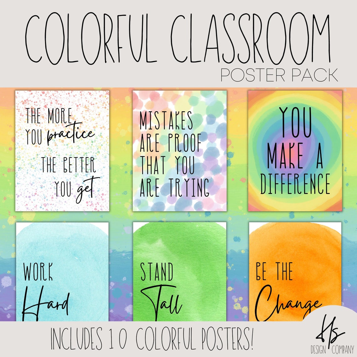 PRINTABLE Classroom Poster Pack Watercolor Rainbow Etsy
