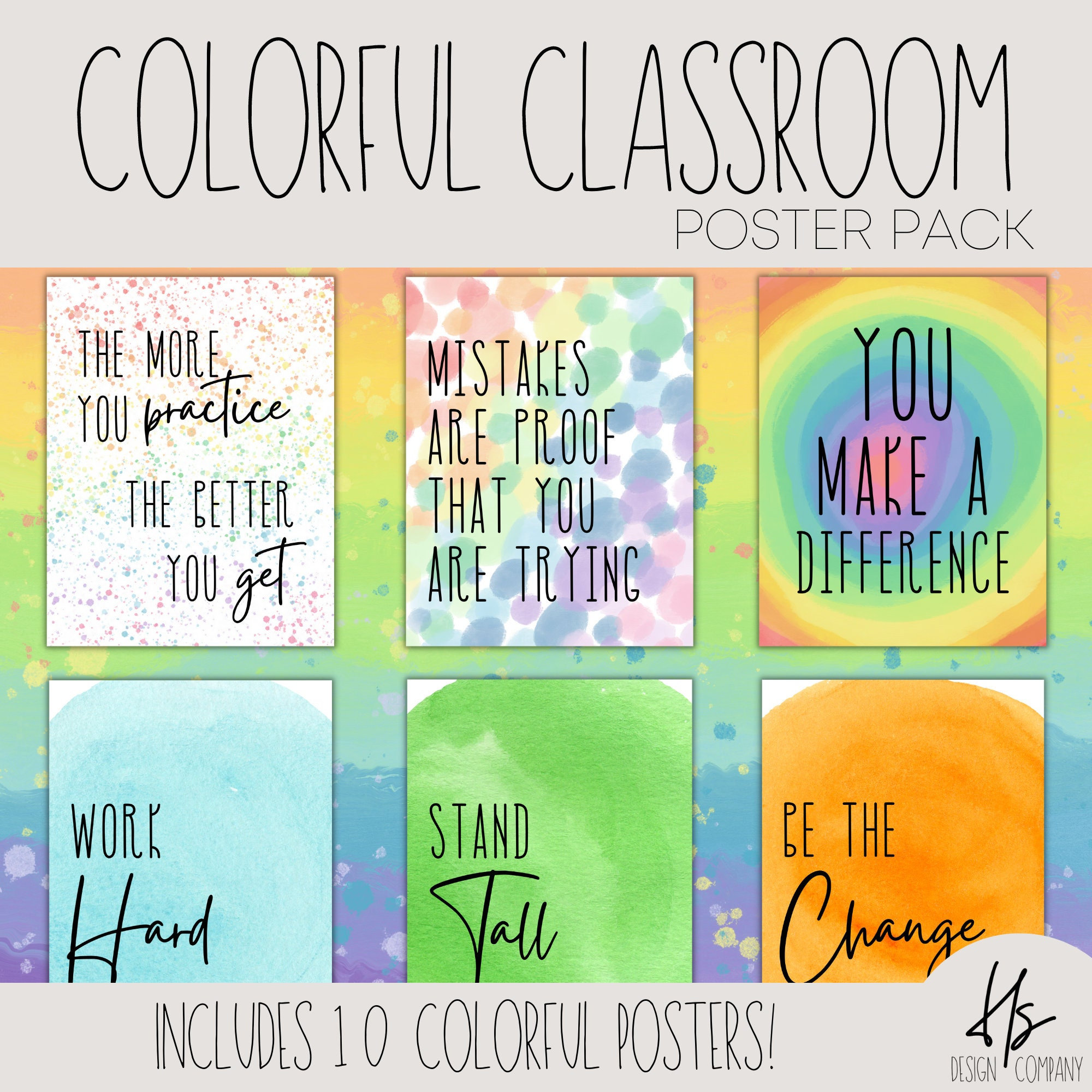 PRINTABLE Classroom Poster Pack Watercolor Rainbow Etsy Australia
