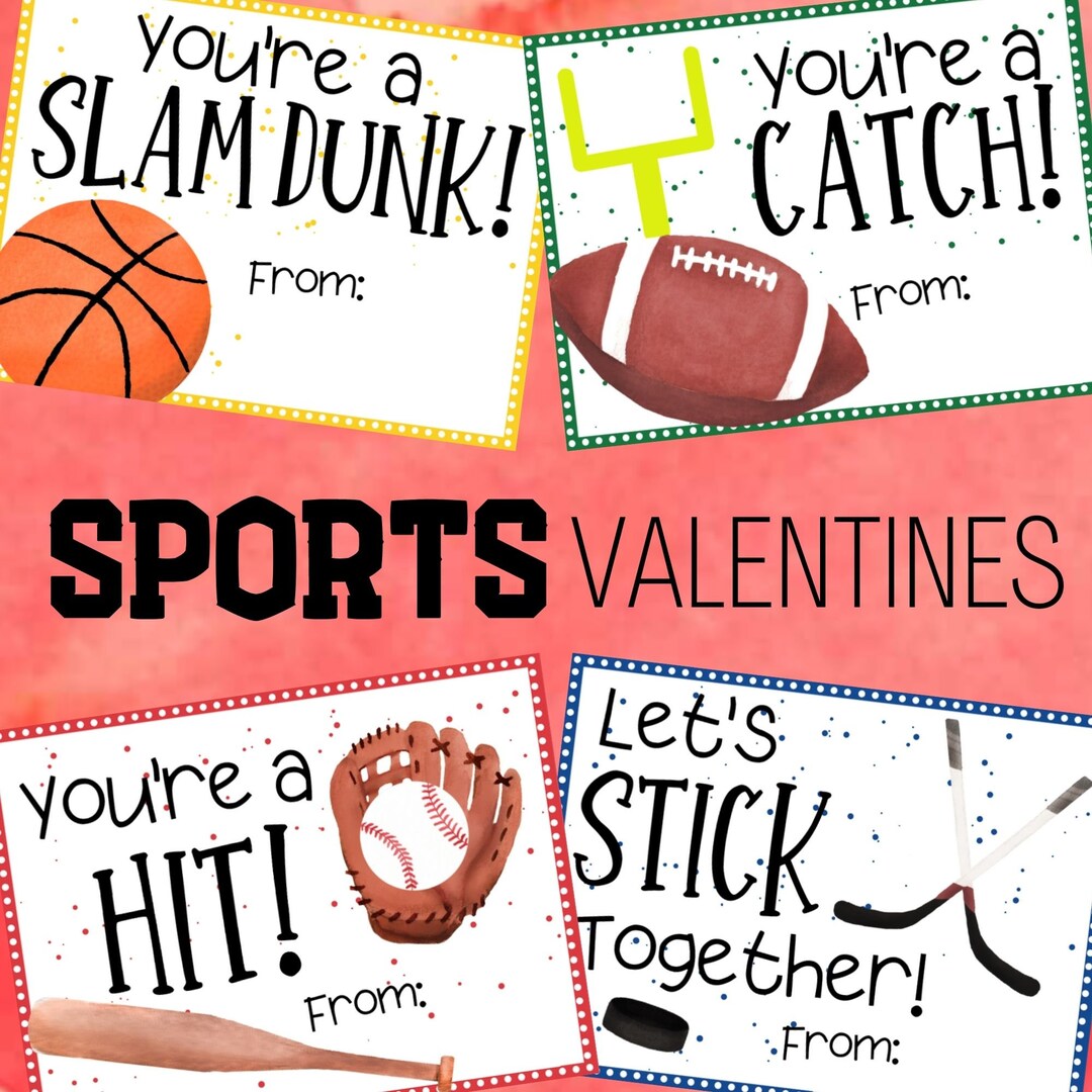 Sports Printable Valentines Valentine Valentine's Day Kids Valentine ...
