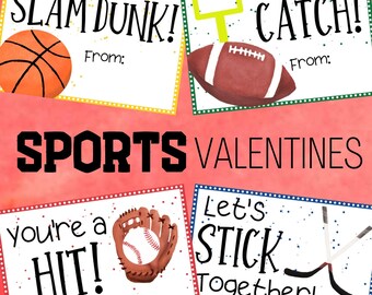 Sports Printable Valentines | Valentine | Valentine's Day | Kids Valentine | School Valentine | Baseball | Football | Basketball | Hockey